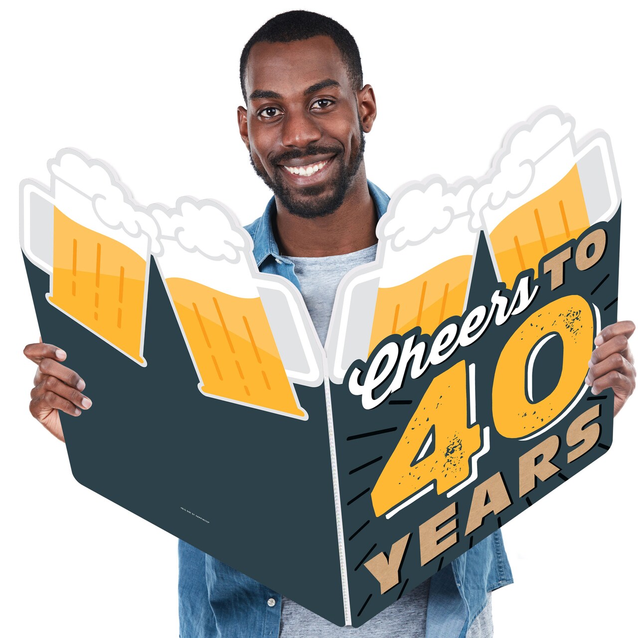 Big Dot of Happiness Cheers and Beers to 40 Years - Happy Birthday Giant Greeting Card - Big Shaped Jumborific Card